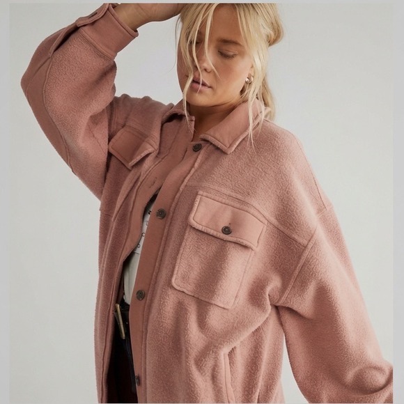 Free People Jackets & Blazers - Free People We The Free Ruby Fleece Shirt Jacket Pink Terracotta Shacket L